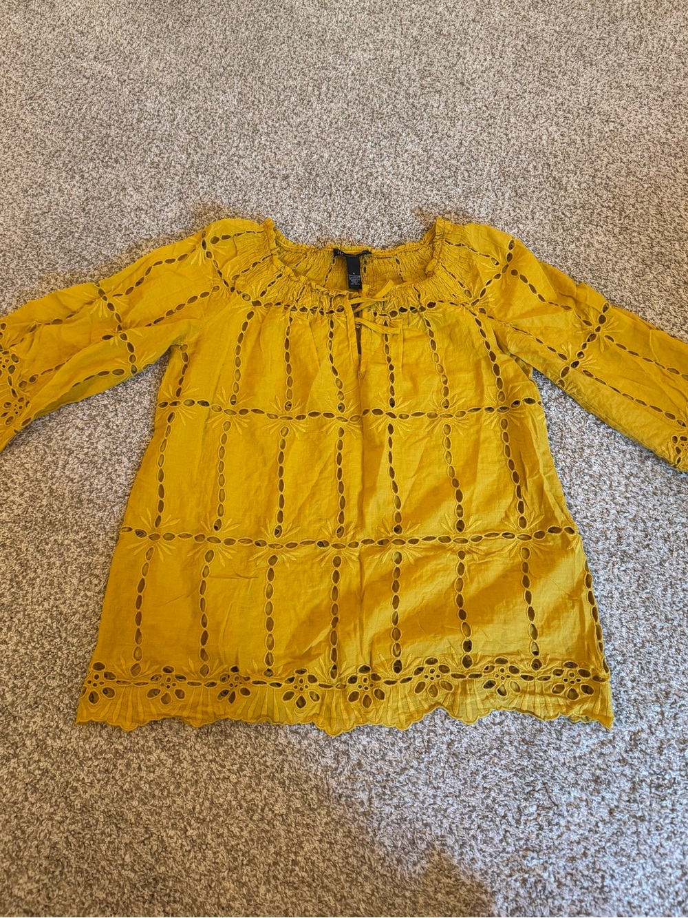 INC International Concepts Mustard Yellow Eyelet Peasant Tunic